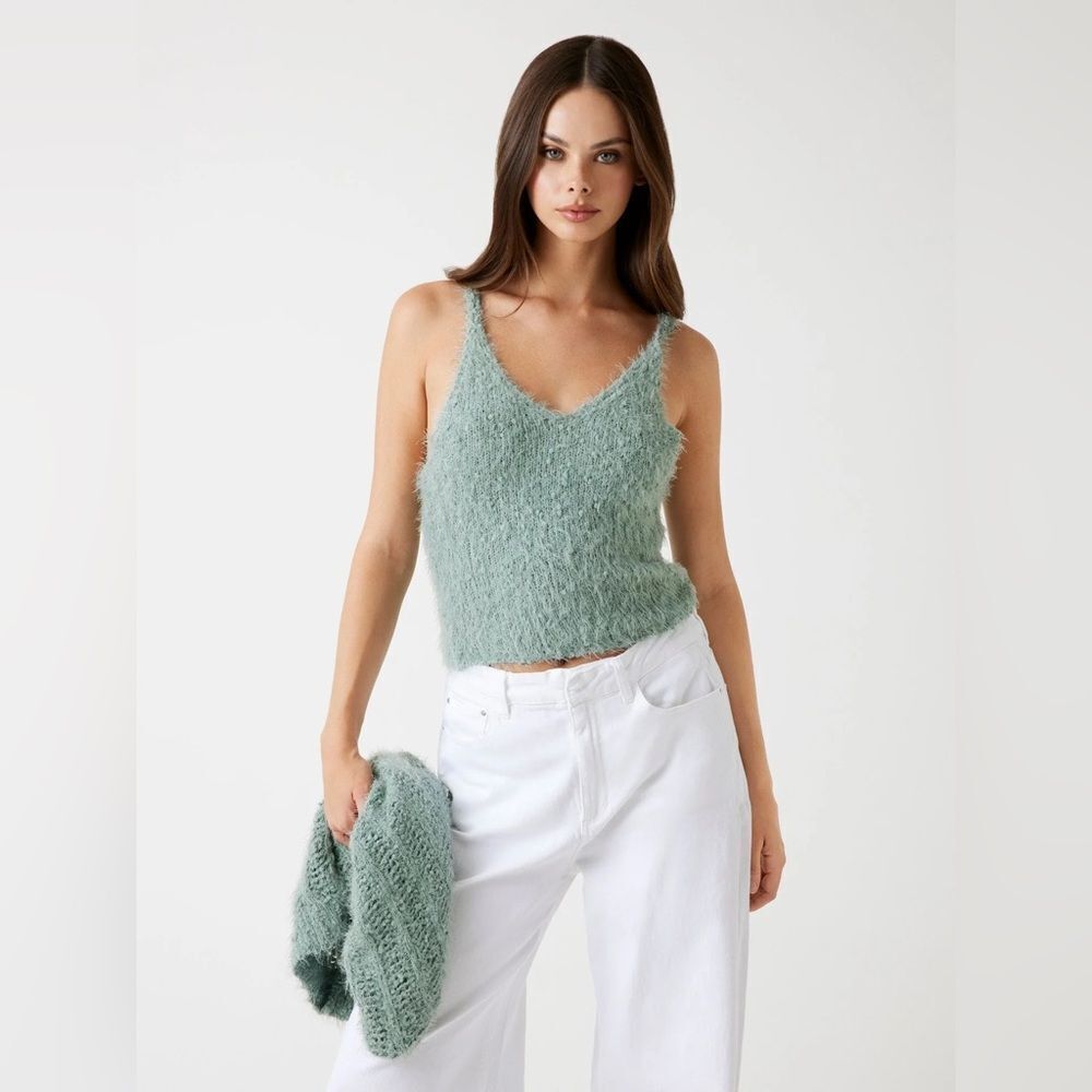 Fuzzy Tank Top in Sage Green